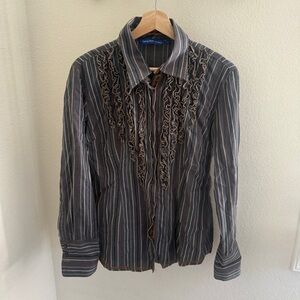 Georg Roth Western Boho steampunk stripe ruffle long sleeve shirt size L